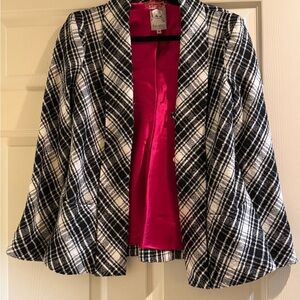 Sara Michelle Black and White Plaid Blazer with Pink Lining